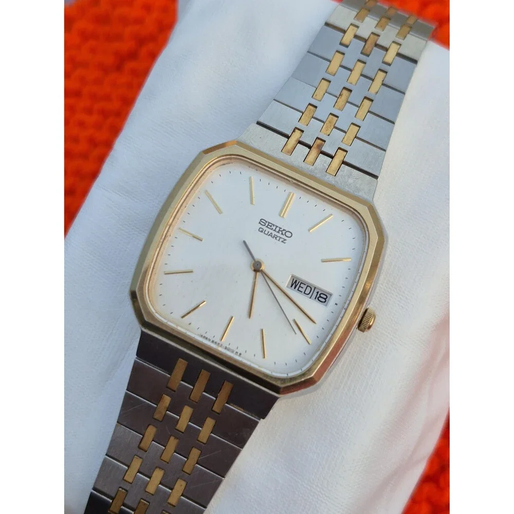 Vintage Seiko Seagull Quartz Tank Dress Watch 6423-5010 80s Two Tone Classic